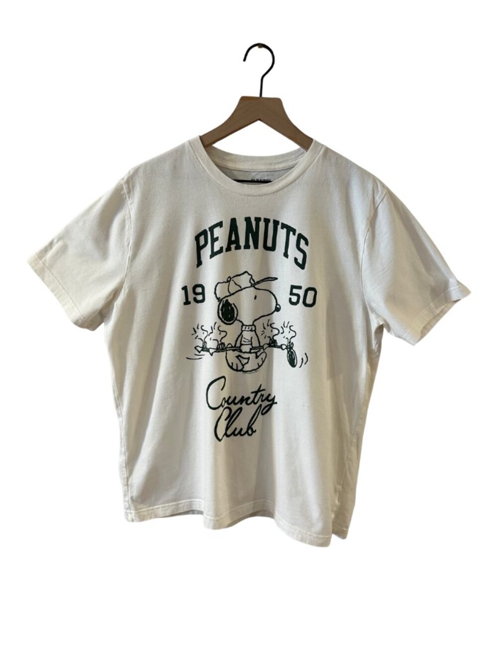 Old Navy Cotton Snoopy Peanuts Graphic Golf T-Shirt - Cream & Green, Size Large